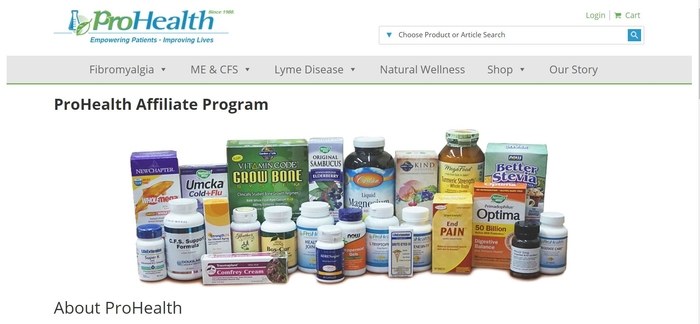 screenshot of the affiliate sign up page for ProHealth