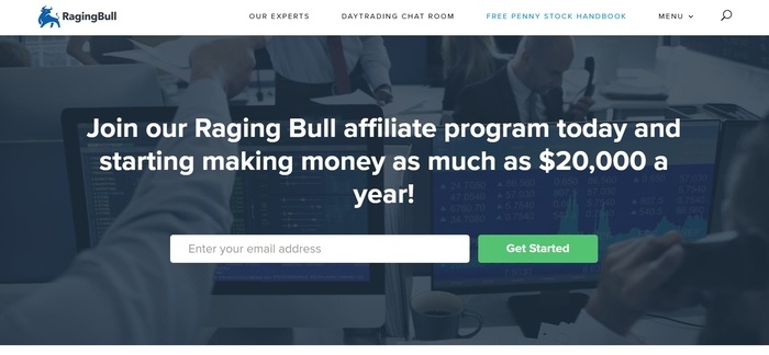 screenshot of the affiliate sign up page for Raging Bull