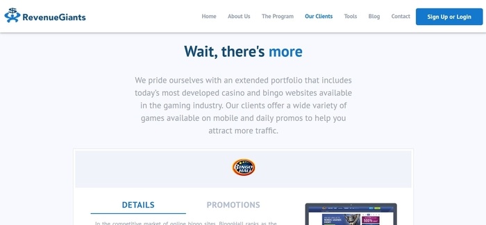 screenshot of the affiliate sign up page for Revenue Giants