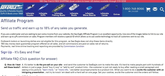 screenshot of the affiliate sign up page for Sea Eagle