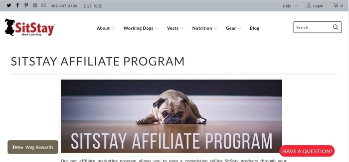 screenshot of the affiliate sign up page for SitStay