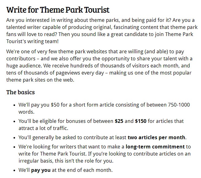 Write For Theme Park Tourist