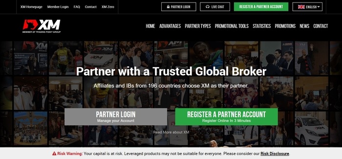 screenshot of the affiliate sign up page for XM