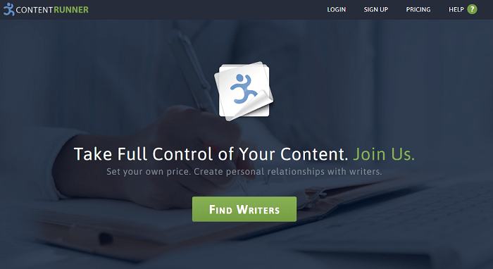 This is a screenshot of the opening page of Content Runner. This company falls into the content mill category and aims to connect freelance writers with clients.