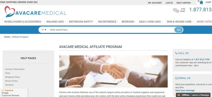 screenshot of the affiliate sign up page for Avacare Medical