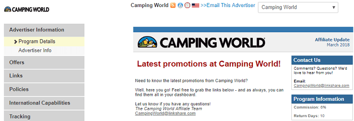 Camping World Affiliate Portal