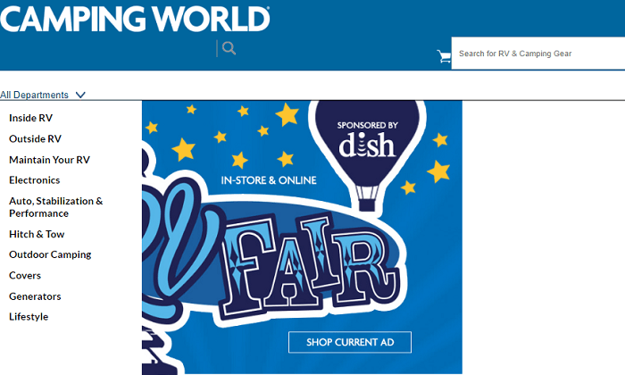 Camping World Home Page Screenshot