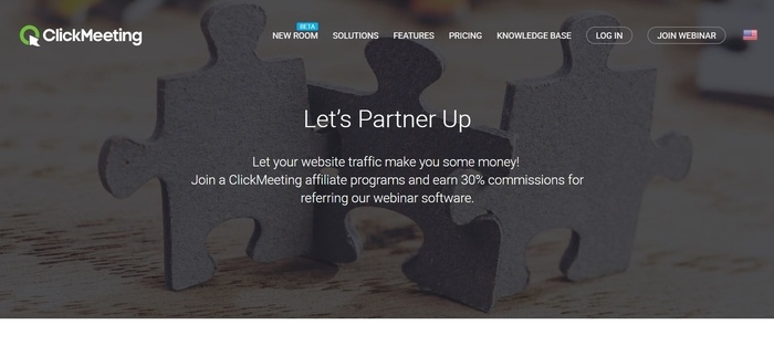 screenshot of the affiliate sign up page for ClickMeeting