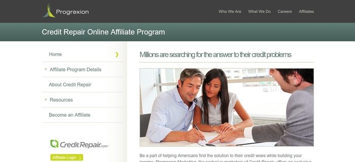 screenshot of the affiliate sign up page for CreditRepair