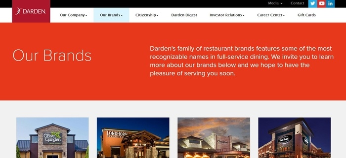 screenshot of the affiliate sign up page for Darden Restaurants