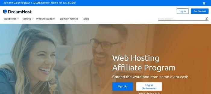 screenshot of the affiliate sign up page for DreamHost