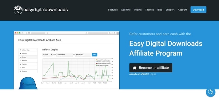 screenshot of the affiliate sign up page for Easy Digital Downloads