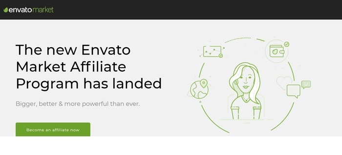 screenshot of the affiliate sign up page for Envato Market