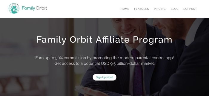 screenshot of the affiliate sign up page for Family Orbit