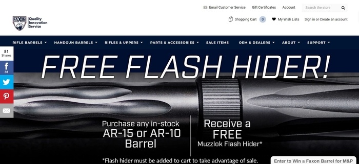 screenshot of the affiliate sign up page for Faxon Firearms