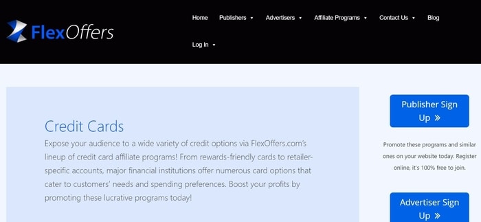 screenshot of the affiliate sign up page for FlexOffers