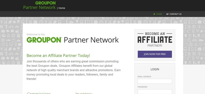 screenshot of the affiliate sign up page for Groupon