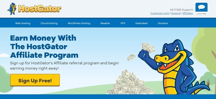 screenshot of the affiliate sign up page for HostGator