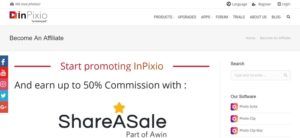 InPixioAffiliateProgram screenshot of the affiliate sign up page for InPixio