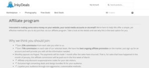 InkyDealsAffiliateProgram screenshot of the affiliate sign up page for InkyDeals