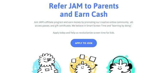 screenshot of the affiliate sign up page for JAM