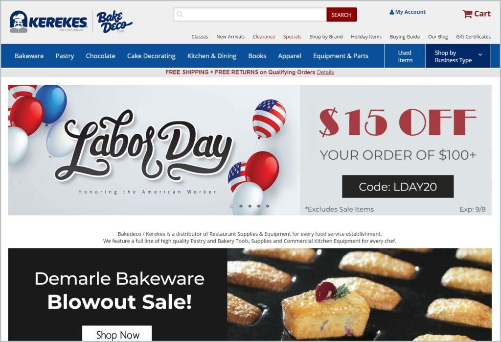 screenshot of Kerekes Kitchen And Restaurant Supplies' homepage