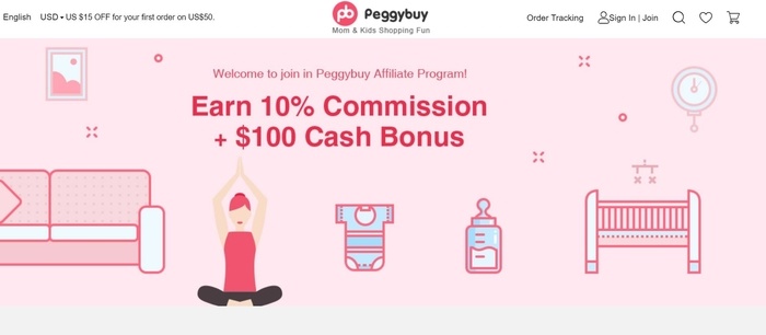 screenshot of the affiliate sign up page for Peggybuy