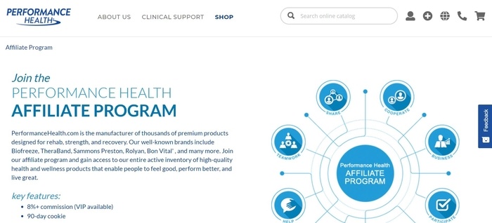  screenshot of the affiliate sign up page for Performance Health