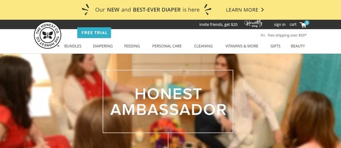 screenshot of the affiliate sign up page for The Honest Company