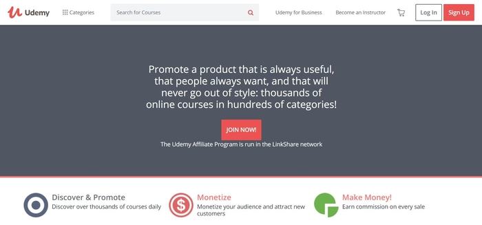 screenshot of the affiliate sign up page for Udemy