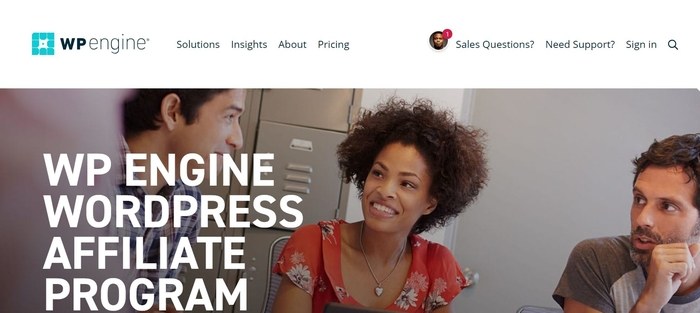 screenshot of the affiliate sign up page for WP Engine