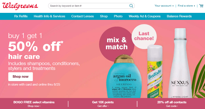 Walgreens website home page screenshot