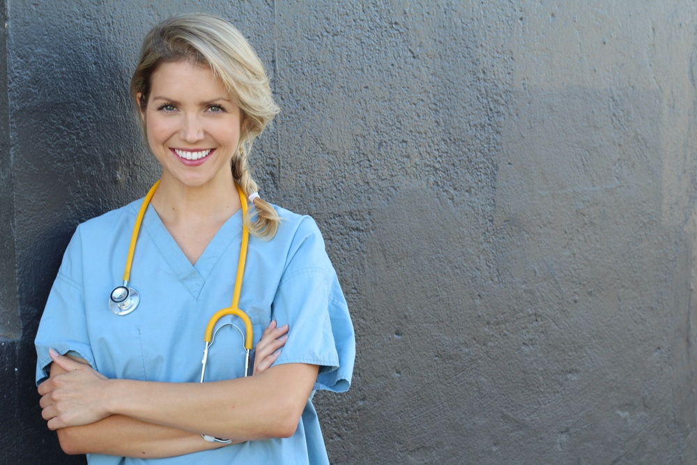 blonde nurse with scrubs representing medical affiliate programs