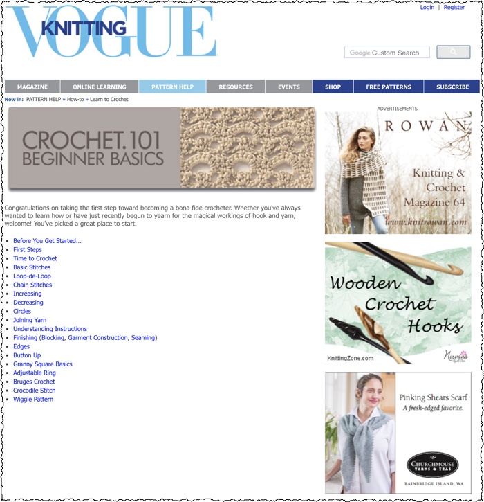 screenshot of crochet niche website