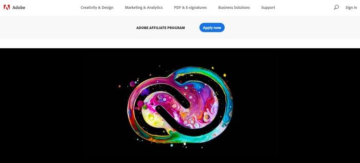 screenshot of the affiliate sign up page for Adobe