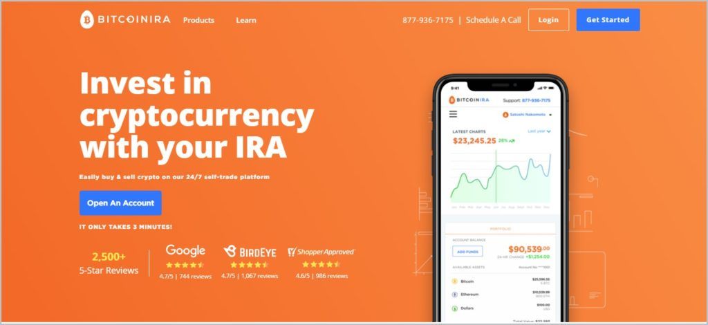 screenshot of Bitcoin IRA home page