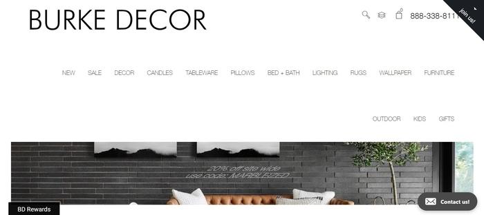 screenshot of the affiliate sign up page for Burke Decor