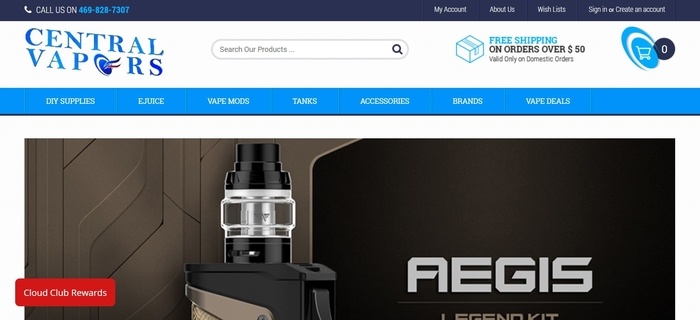 screenshot of the affiliate sign up page for Central Vapors