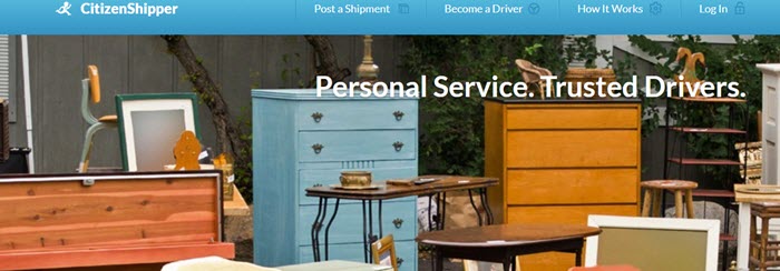 CitizenShipper Website Screenshot showing a selection of furniture outside