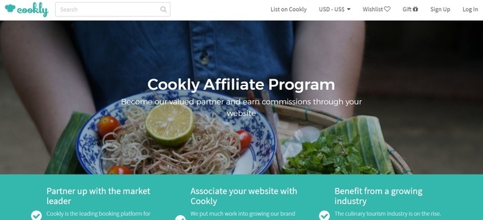 screenshot of the affiliate sign up page for Cookly