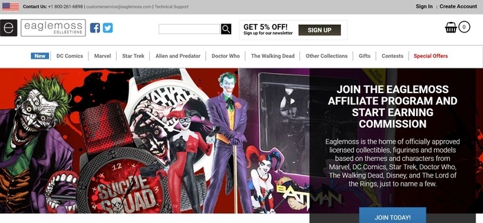 screenshot of the affiliate sign up page for Eaglemoss