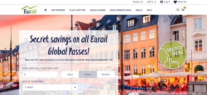 screenshot of the affiliate sign up page for Eurail