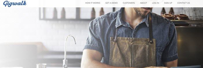 Gigwalk website screenshot showing a young barista working in a shop. 