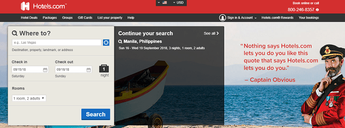 Hotels.com Home Page