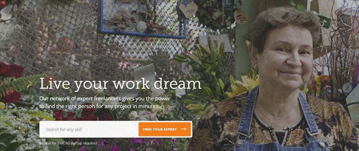 PeoplePerHour website screenshot showing an image of an older woman standing in a flower shop. 