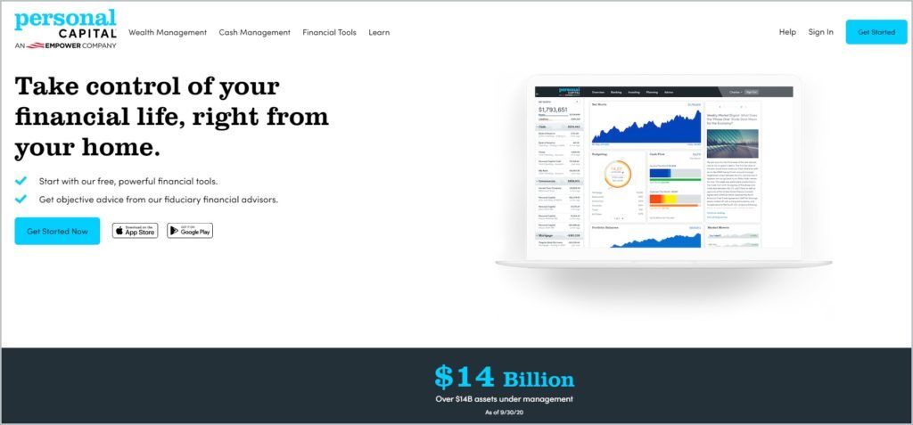 screenshot of Personal Capital home page