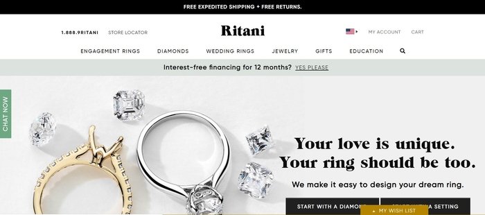 screenshot of the affiliate sign up page for Ritani