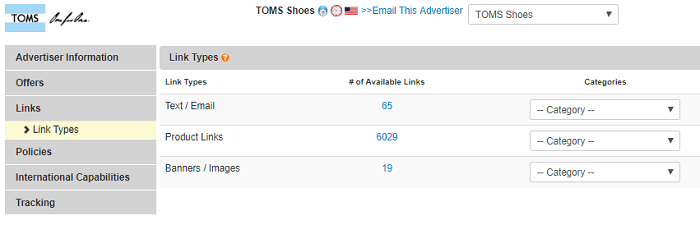 TOMS Shoes Affiliate Tools