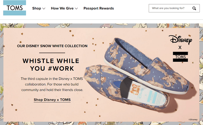 Screenshot of the TOMS Shoes Home Page