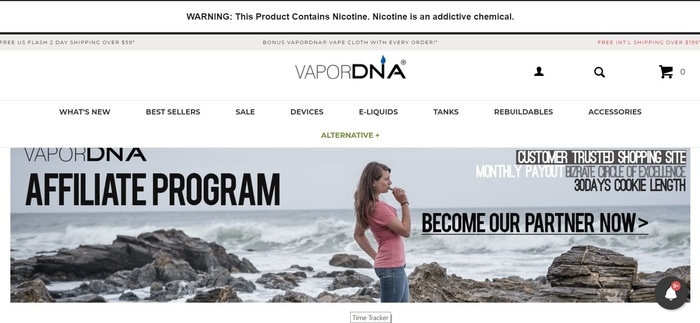 screenshot of the affiliate sign up page for VaporDNA